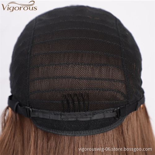 Vigorous Fashion Girl Cheap Long Silky Straight Wigs Lace Middle Part Ombre Brown Wigs For White Women Heat Resistant